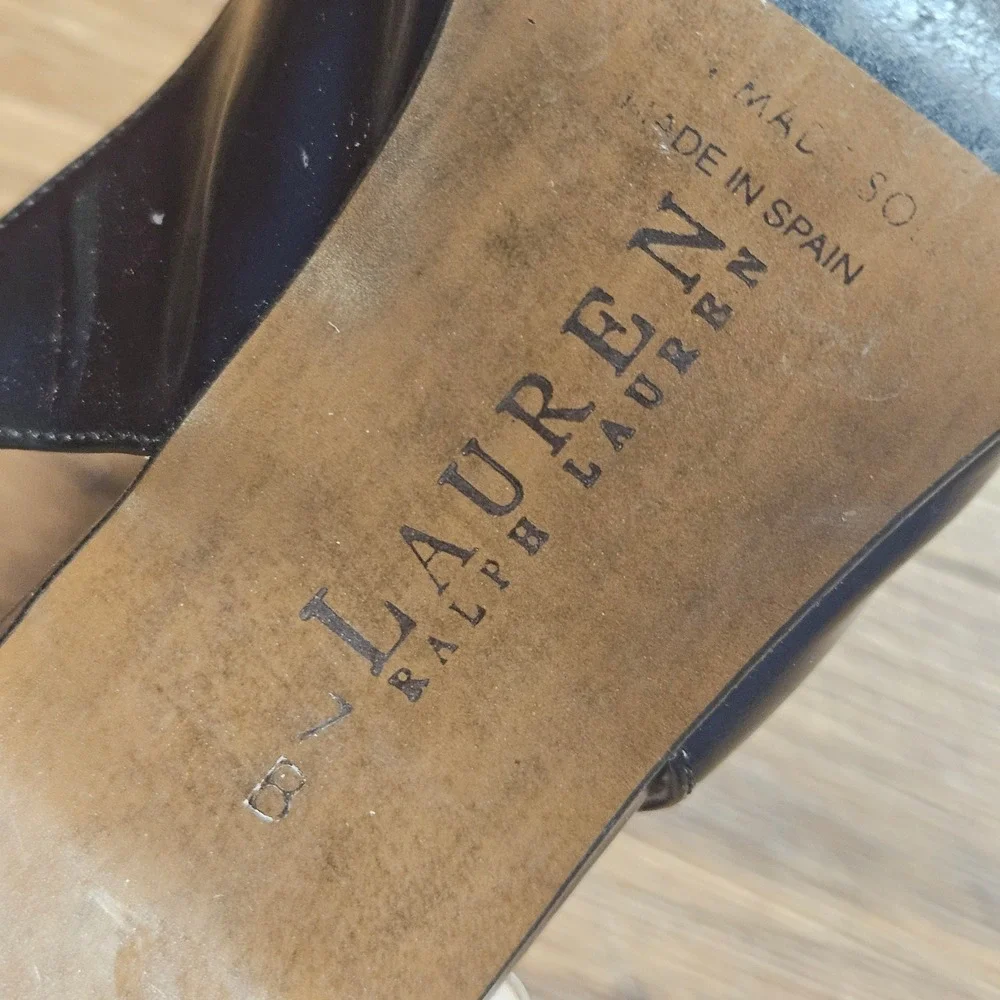 Lauren Ralph Lauren LRL Leather Slingback Square Toe Bow Pumps 7B Heels WT1671